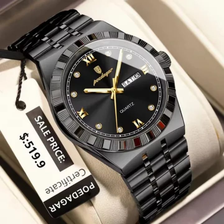 POEDAGAR 872 Luminous Stainless Steel Quartz Day date view Men’s